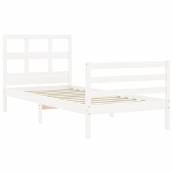 Cadre de lit sans matelas blanc bois massif 