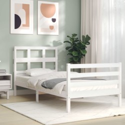 Cadre de lit sans matelas blanc bois massif 