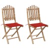 Chaises pliables de jardin lot de 2 avec coussins Bambou 
