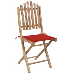 Chaises pliables de jardin lot de 2 avec coussins Bambou 