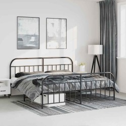 Cadre de lit métal sans matelas avec pied de lit noir 183x213cm 