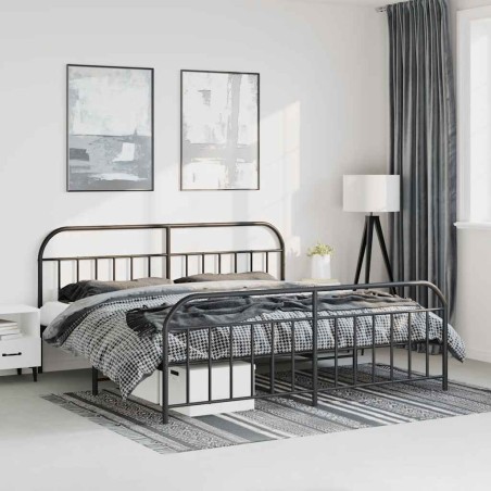 Cadre de lit métal sans matelas avec pied de lit noir 183x213cm 
