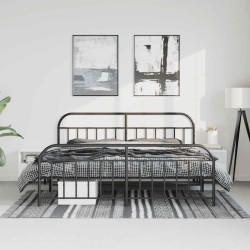 Cadre de lit métal sans matelas avec pied de lit noir 183x213cm 
