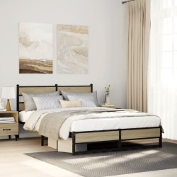 Cadre de lit en métal sans matelas chêne sonoma 135x190 cm 