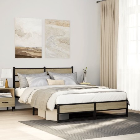 Cadre de lit en métal sans matelas chêne sonoma 135x190 cm 