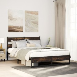 Cadre de lit en métal sans matelas chêne fumé 135x190 cm 
