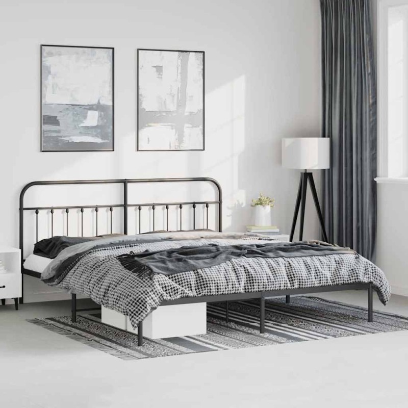 Cadre de lit métal sans matelas avec tête de lit noir 183x213cm 
