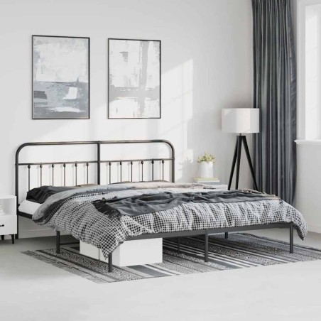 Cadre de lit métal sans matelas avec tête de lit noir 183x213cm 
