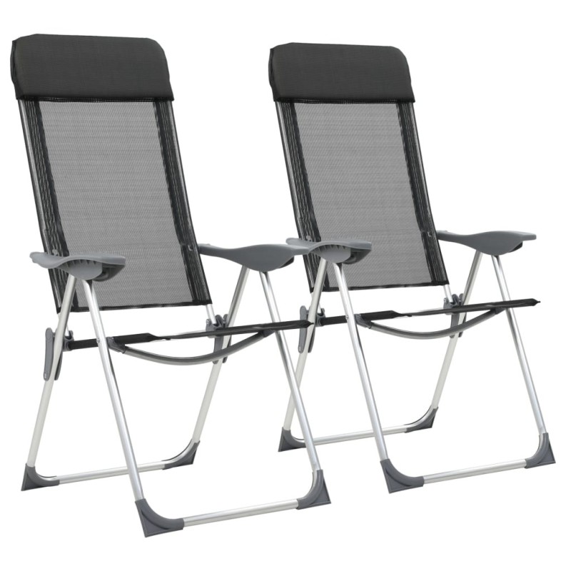 Chaise pliante de camping lot de 2 Noir Aluminium 