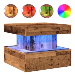 Table basse avec lumières LED vieux bois 50x50x40 cm 