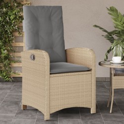 Chaise inclinable de jardin coussins mélange beige poly rotin 