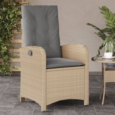 Chaise inclinable de jardin coussins mélange beige poly rotin 