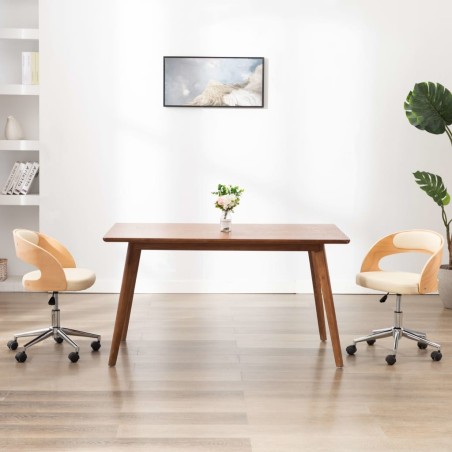 Chaise pivotante à manger Crème Bois courbé et Similicuir 