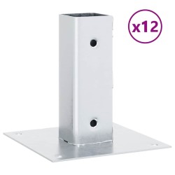 Bases de poteau carrées 12 pcs argent 51x51 mm acier galvanisé 