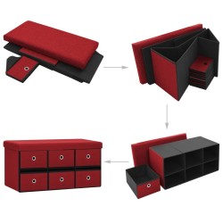 Banc de rangement pliable Bordeaux 76x38x38 cm Faux lin 