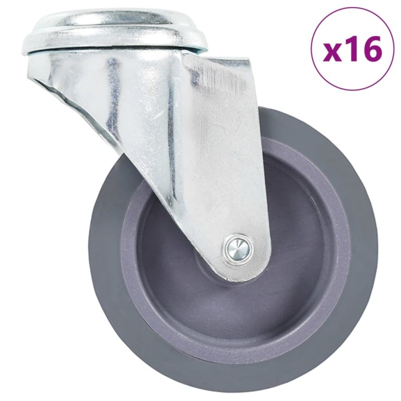 16 pcs Roulettes pivotantes à trou de boulon 75 mm 