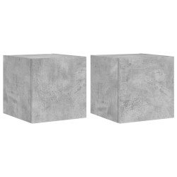 Meubles TV muraux et lumières LED 2pcs gris béton 30,5x35x30 cm 