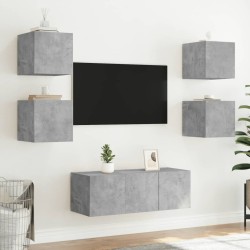 Meubles TV muraux et lumières LED 2pcs gris béton 30,5x35x30 cm 