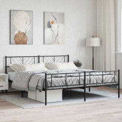 Cadre de lit métal sans matelas avec pied de lit noir 200x200cm 