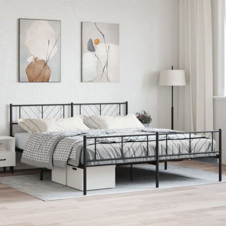 Cadre de lit métal sans matelas avec pied de lit noir 200x200cm 