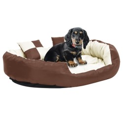 Coussin réversible lavable de chien Marron et crème 110x80x23cm 