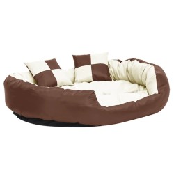 Coussin réversible lavable de chien Marron et crème 110x80x23cm 