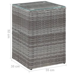 Table d'appoint à dessus en verre Gris 35x35x52 cm Poly rotin 