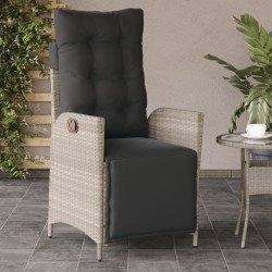 Chaise inclinable de jardin avec repose-pied gris clair rotin 