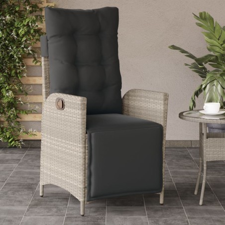 Chaise inclinable de jardin avec repose-pied gris clair rotin 