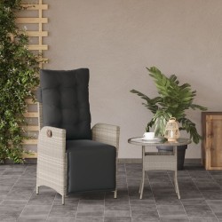 Chaise inclinable de jardin avec repose-pied gris clair rotin 