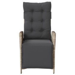 Chaise inclinable de jardin avec repose-pied gris clair rotin 