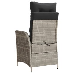 Chaise inclinable de jardin avec repose-pied gris clair rotin 