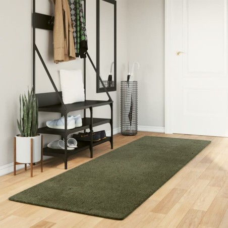 Tapis HUARTE à poils courts doux et lavable vert forêt 80x250cm 