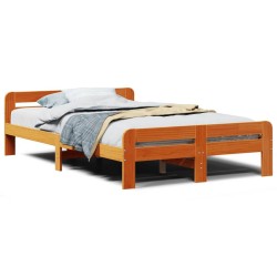 Cadre de lit sans matelas cire marron 120x190cm bois pin massif 