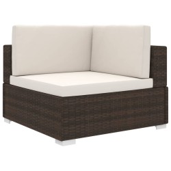 Chaise d'angle 1 pc et coussins Résine tressée Marron 