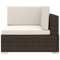 Chaise d'angle 1 pc et coussins Résine tressée Marron 