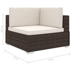 Chaise d'angle 1 pc et coussins Résine tressée Marron 