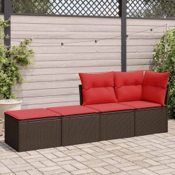 Salon de jardin avec coussins 2pcs marron résine tressée acacia 