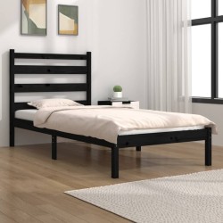 Cadre de lit sans matelas noir bois massif 