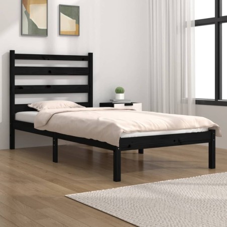 Cadre de lit sans matelas noir bois massif 