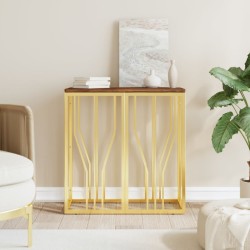 Table console doré acier inoxydable et bois massif récupération 