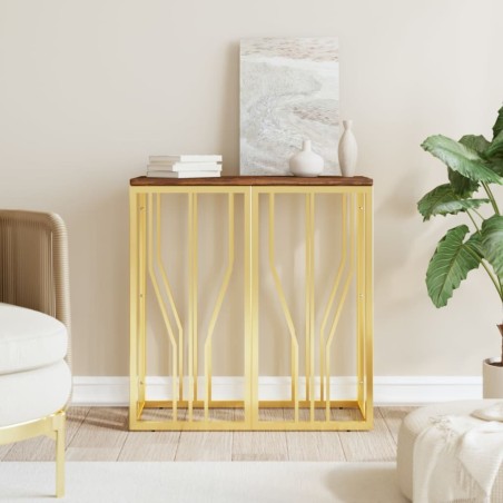 Table console doré acier inoxydable et bois massif récupération 