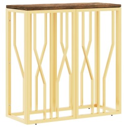 Table console doré acier inoxydable et bois massif récupération 