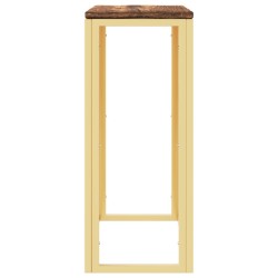 Table console doré acier inoxydable et bois massif récupération 