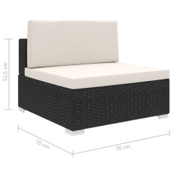 Siège central sectionnel 1 pc et coussins Résine tressée Noir 