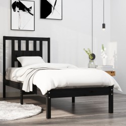 Cadre de lit sans matelas noir bois massif 