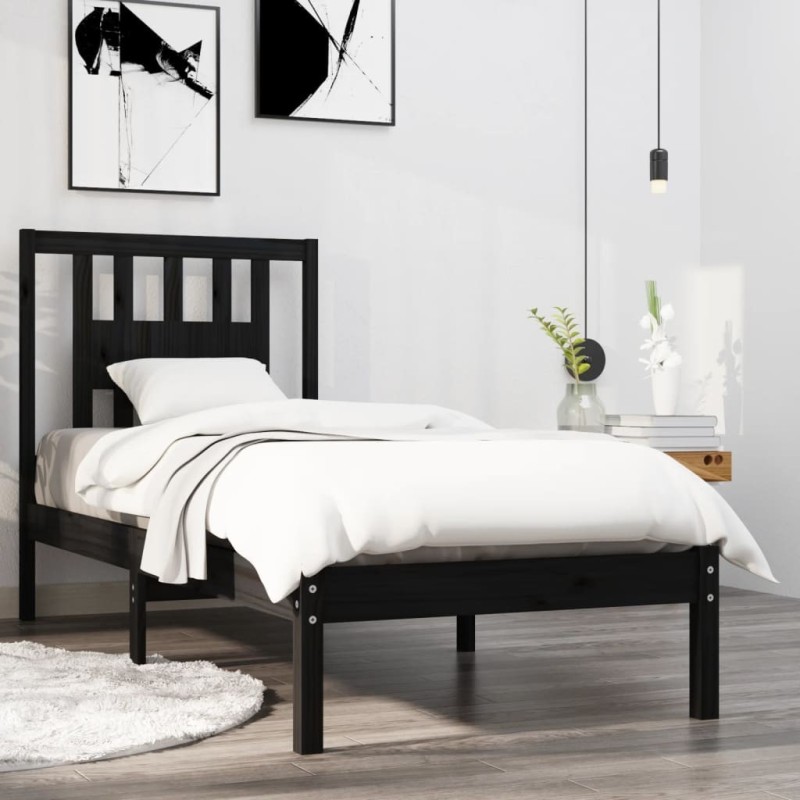 Cadre de lit sans matelas noir bois massif 