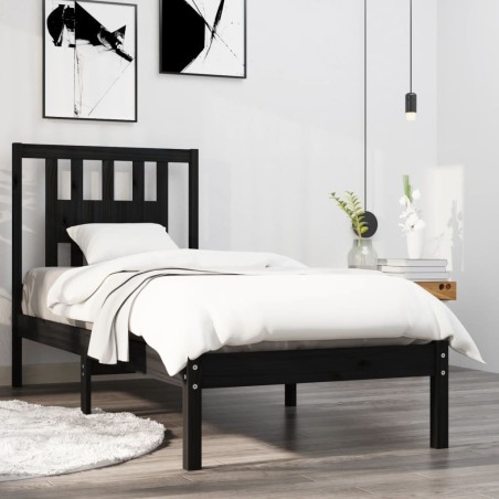 Cadre de lit sans matelas noir bois massif 