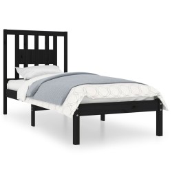 Cadre de lit sans matelas noir bois massif 