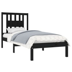 Cadre de lit sans matelas noir bois massif 